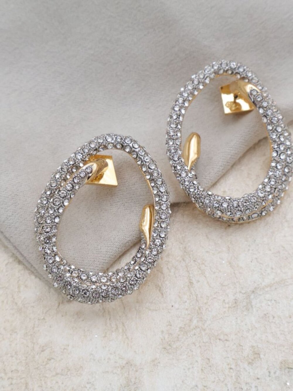 Alexis Bittar Solanales White Crystal Spiral Post Earrings Gold